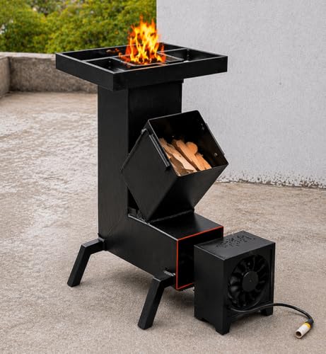 Image of Wood Fired Rocket Stove Smokeless Stove for Home & Large Family | Lakdi Ka Mitti Ka Chulha Angeethi Sidgi | Outdoor Cooking Picnic Camping Hiking Barbeque BBQ | Heavy Duty | Metal (D)