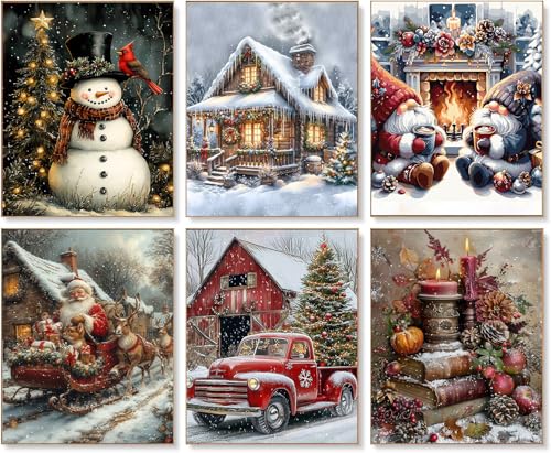 KYOQFVN 6 Pack Christmas Paint by Numbers Kit for Adults - Vintage Adult Paint by Number Kits on Canvas Winter DIY Acrylic Oil Number Painting Kits for Adults 12 x 16 inches for Home Decor