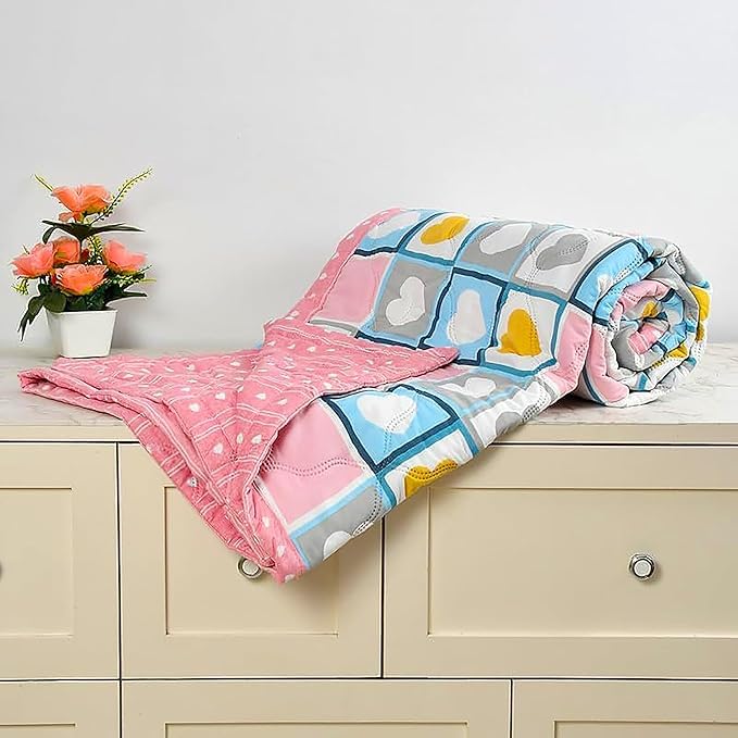 Image of Summer Blanket 100% Cotton Reversible Ac Comforter and Cooling | Classic Printed Design | Quilt | Dohar Single /Double Bed Quilt Ideal for Gifting (Heart Flower Print, Double BE)