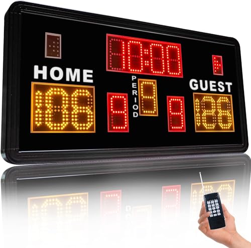 Ousmile Large Electronic Scoreboard, Basketball Scoreboard with Timer, Digital Scoreboard with Remote, Score Keeper with Buzzer