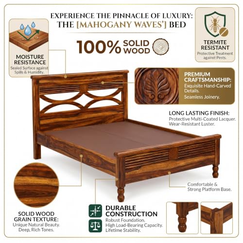 Image of Symphony Bed |Solid Sheesham Wood Single Size Bed Without Storage | Wooden Noise-Free,Termite & Borer Resistant