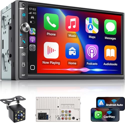 Kissound Double Din Car Stereo with 7' HD Touchscreen, Wireless Apple Carplay &...