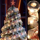 Eopelsm Christmas Tree Decorations 32ft Red White Snowflake Ribbon Lights 100 LED Fairy USB Christmas Lights for Holiday Christmas Party Indoor Tree Decorations (Red)