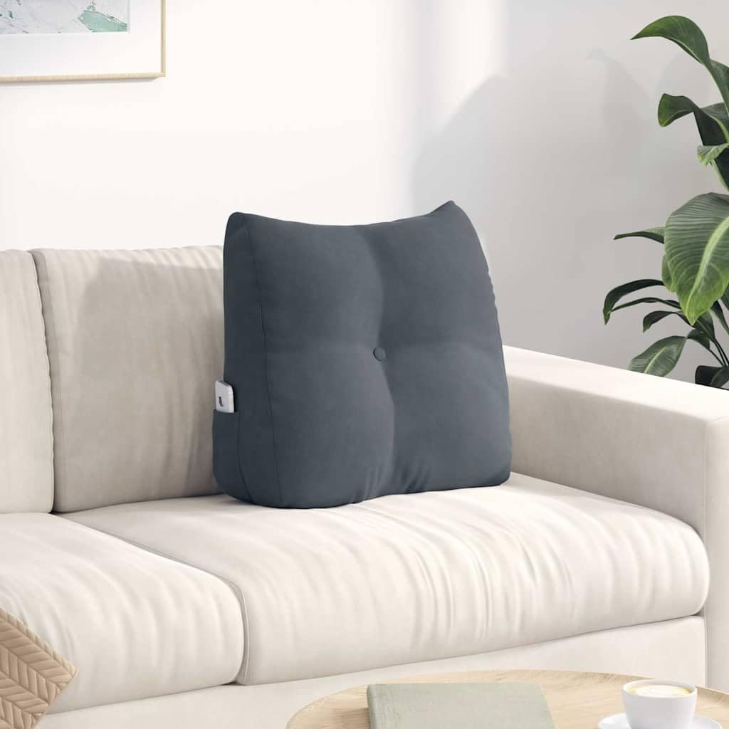 Coussin de dossier velours gris 45x24x50 cm avec rembourrage polyester pour soutien lombaire