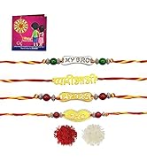 Yellow Chimes Rakhi for Brother | Combo Rakhi Set for Brother | Traditional Gold and Silver Plate...