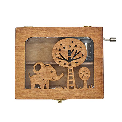 Anlydia Vintage Wooden Animal Pattern Hand Cranked Jewelry Music Box Trinket Box #TOP1