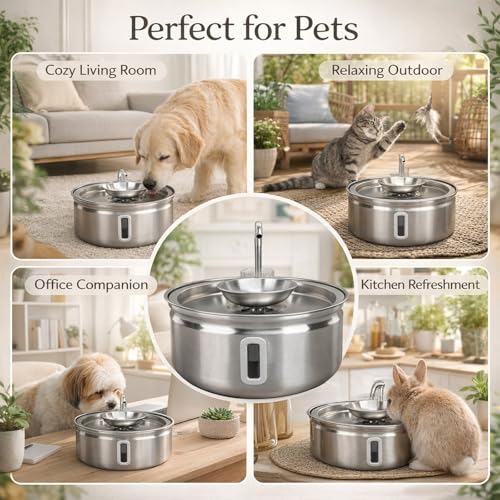 Fuente de agua para gatos acero inoxidable 3.2L automática miniatura 3