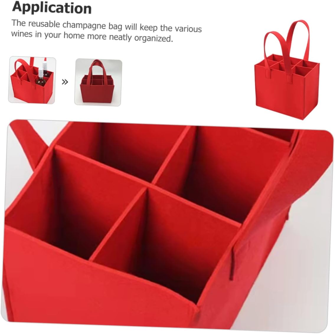 Red Felt Wine Bag, Divided Carrier Holds 6 Bottles