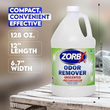 ZORBX Unscented Odor Eliminator, 16 oz Spray and 1 Gallon Refill | A 16 oz spray and 128 oz refill for high-use homes, facilities, pet areas and professional odor-control routines.