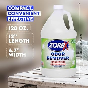ZORBX Unscented Odor Eliminator, 16 oz Spray and 1 Gallon Refill | A 16 oz spray and 128 oz refill for high-use homes, facilities, pet areas and professional odor-control routines.