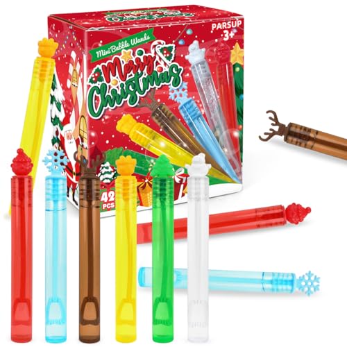 42 Pack Christmas Bubble Wands, Mini Bubble Wands for Party Favors, Toys for Girls Boys Kids Toddler Adults, Party Bag Stuffers Goodie Bag Filler, Holiday Classroom Prizes