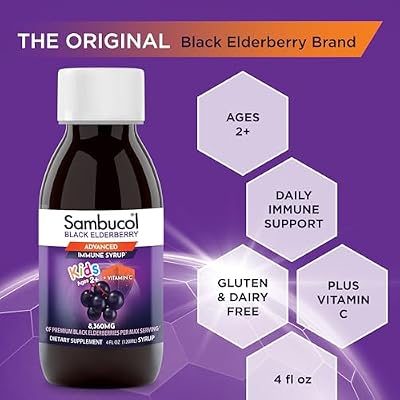 Sambucol Black Elderberry Syrup for Kids - Elderberry Extract, Kids Elderberry Syrup, Black Elderberry, Immune Support - 4 Fl Oz