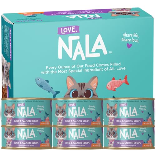 LOVE NALA - Natural Adult Cat Wet Food - FLAKED Tuna and Salmon in Broth- Grain Free Non-GMO Lean Protein Omega 3 Added Minerals & Vitamins - 12 Pack 2.4 lbs.