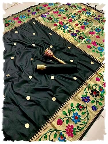 Pandadi Saree Black Pure Soft Kanchipuram Silk Full Body Weaving saree With Unstitched Blouse Piece