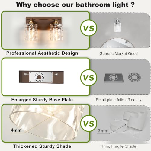 Image of Modern Bathroom Lighting Fixtures Over Mirror, Vanity Lights for Bathroom, Wall Sconces with Clear Glass Shades, E26 Ceramic Socket, 2-Light 14-inch Oil-Rubbed