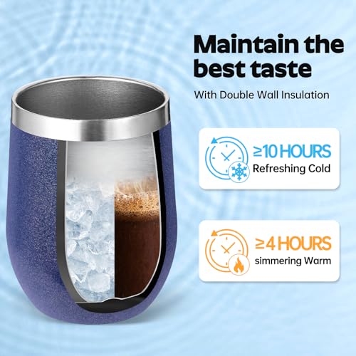 Volhoply 12oz Stainless Steel Wine Tumbler with Lid Bulk 8 Pack,Double Wall Vacuum Stemless Wine Glasses,Reusable Metal Travel Coffe Mug with Straw,Insulated Cup Gifts for Women,Christmas（Navy,8 Set） by Volhoply - Used condition - Image 5