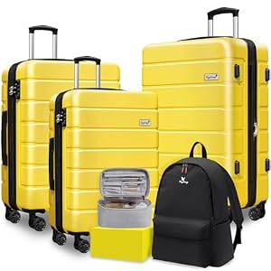 KEYTANG Explorer Lightweight Hardside Expandable Luggage Spinner Wheels Suitcase W/TSA Lock, Yellow, 5 Piece Set, Explorer Lightweight Hardside Expandable Luggage Spinner Wheels Suitcase W/TSA Lock
