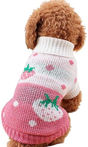 CHBORCHICEN Pet Dog Sweaters Classic Knitwear Turtleneck Winter Warm Puppy Clothing Cute Strawberry and Heart Doggie Sweater (Pink, Large)