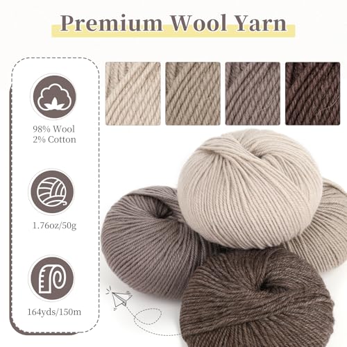Image of Coopay 12 Pack Yarn for Crocheting, Crochet Yarn Kits for Beginners Adults | Wool Yarns - 60% Wool 40% Polyester - 1.76oz 164yds - Woo blend Yarn for Clothes, Scarves, Blankets, Shawls (Camel Family)