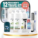 Trektote 12 Piece Men’s Travel Hygiene Kit with Toiletries & Grooming Essentials, TSA-Compliant, Clear Cosmetic Bag - Single or Bulk Packs