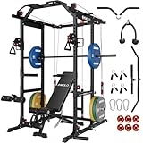 Mikolo K6 2.0 Power Cage, Power Rack with Cable Crossover System, 2000LBS Squat Rack with LAT Pull Down System, Functional Trainer with Aluminum Pulley System for Home Gym, Black, 230LB Color Weights