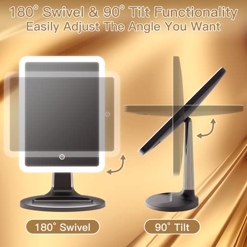 Fennio Large Vanity Mirror With Lights 17"X10", Led Lighted Makeup Mirror, Makeup Mirror With Lights, 10X Magnification, Dimmable, 360° Rotation, For Bedroom Vanity Desk (Metallic Grey) #TOP6