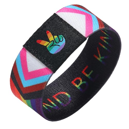 Dolleety Pride Bracelet for Men Women LGBT Rainbow Bracelets Wristband Stretch Elastic LGBTQ Band Pride Month Parade Party Decorations Gay Lesbian Stuff Outfits Accessories, Be Kind