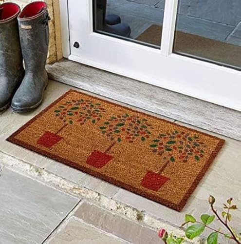 Gadgetzone Large Novelty Printed Bay Trees Welcome Mat Natural Coir Absorbent Entrance Doormat Vinyl Backed & Anti-Slip Rubber Floor Mat (Bay Trees)