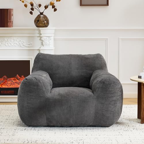 AVAWING Pouf Velours Côtelé Surdimensionné avec Accoudoirs – Fauteuil Cocooning Moelleux Gris 118 cm pour Salon, Chambre ou Studio