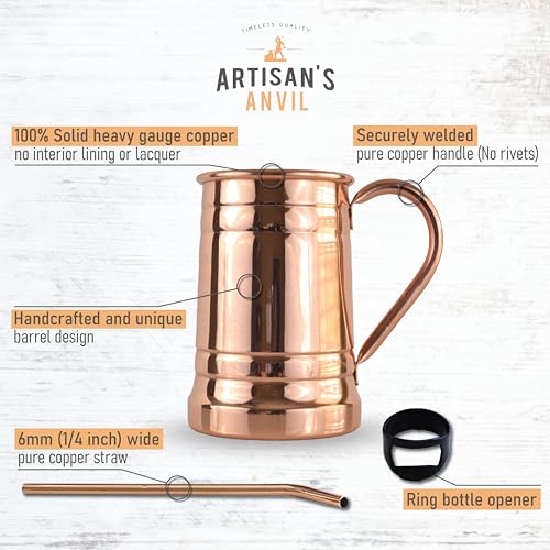 Moscow Mule Mugs Gift Set - 2 Copper Mugs, Copper Straws, Bottle Opener