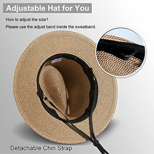 Lanzom Summer Beach Sun Hats For Men Foldable Floppy Travel Packable Staw Hat, Wide Brim Hat(Mixed Khaki, Medium Size:fit For 22.5"-23") #TOP5