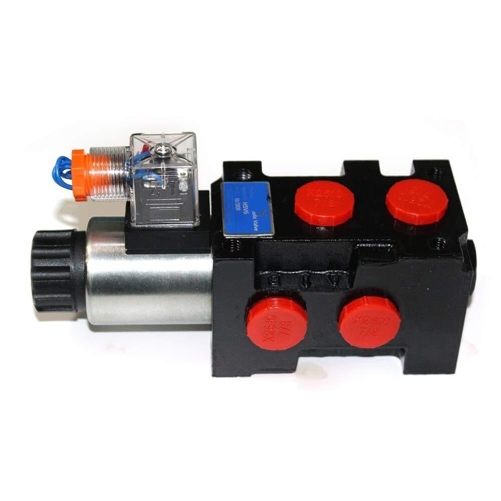 Válvula desviadora de solenoide hidráulica duradera de 12 V CC 3625 PSI, 13 GPM, 6 puertos, válvula desviadora/selectora, 3 enchufes, 6 puertos, negro y rojo