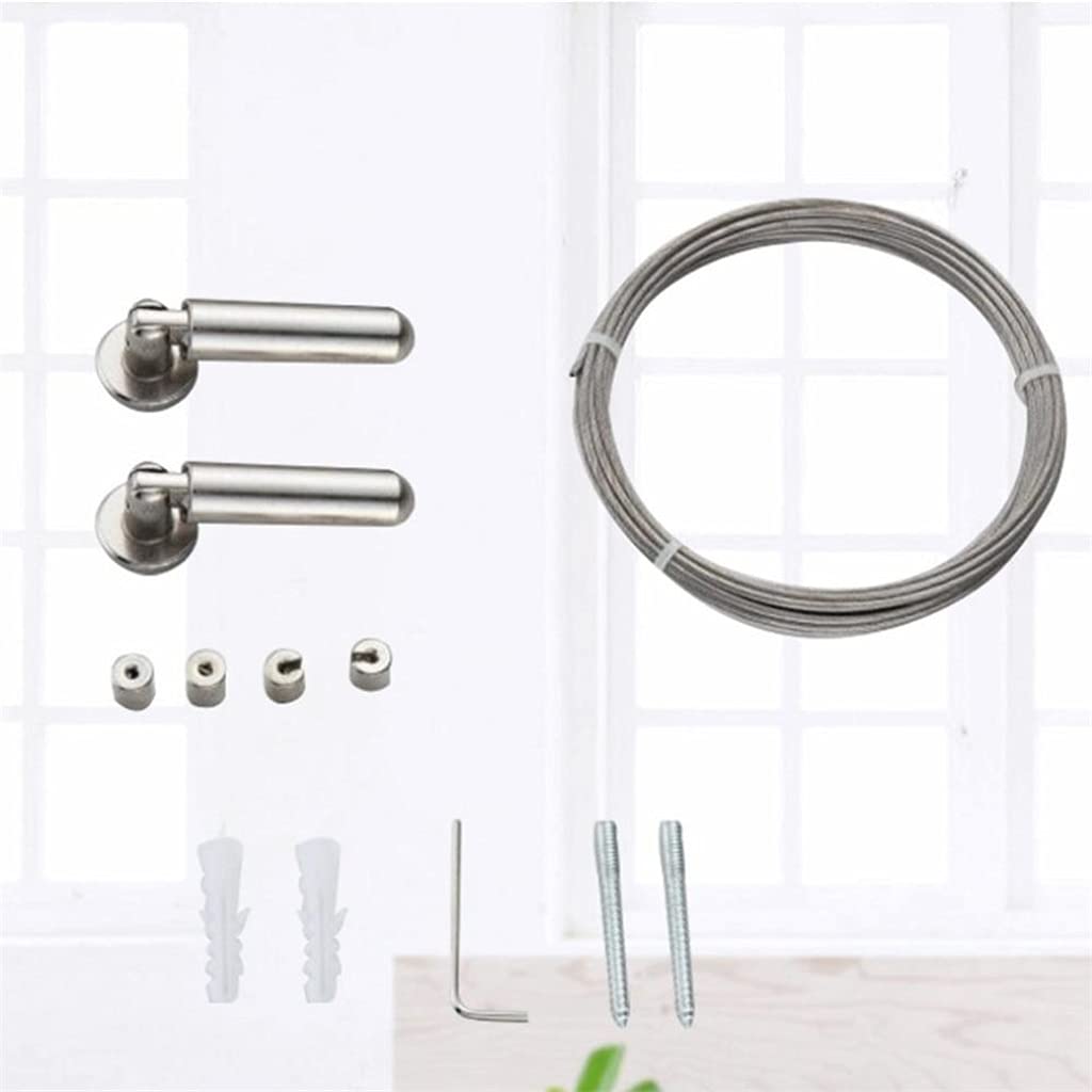 MOBYGKFY 5m Long Stainless Steel Clothesline Curtain Tension Rope And Pincer Clips Net + Locking Buckle Set