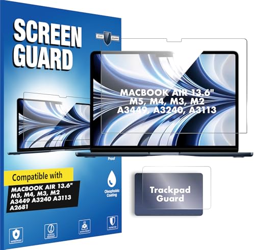 Image of Gear Guard SCREEN Protector with TRACKPAD Protector For 2026-2022 MacBook Air 13.6 inch (Model A3449 A3240 A3113 A2681), MacBook Air Laptop with M5 M4 M3 M2 chip 13.6 inch, 9H Hardness , Bubble Free, Anti Fingerprint, Ultra HD [Not A Tempered Glass]