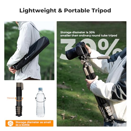 Image of K&F CONCEPT 75 inch Aluminum Camera Tripod, Lightweight and Compact for Travel | Compatible with Canon Nikon DSLR Camera, Cellphone Clip and Remote Control for Shooting and Video Recording S255A3+BV01