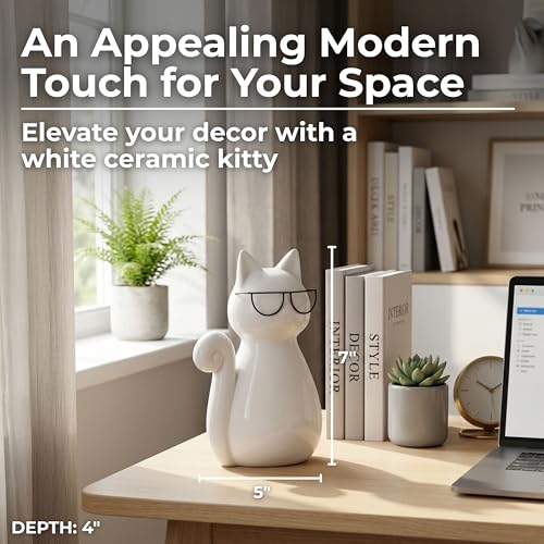Estatua de Gato Blanco con Gafas de 7 pulgadas miniatura 2