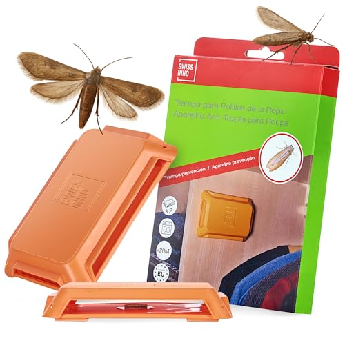SWISSINNO Trampa de Monitoreo para Polillas de la Ropa - Detección Temprana en Armarios - Adhesiva con Feromona Atrayente - 2 Unidades
