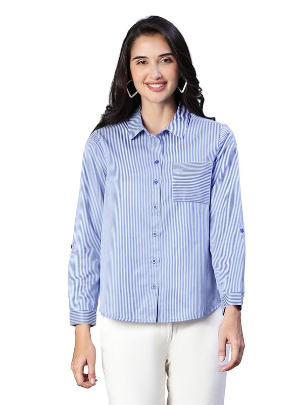 Image of oxolloxo Women Soild Collared with Chect Pocket Cotton Shirt