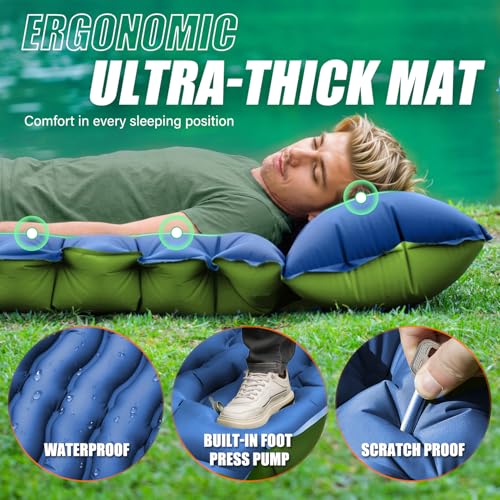 Image of FUN PAC Camping Sleeping Pad,with Foot Pump and Pillow - Ultralight Compact Sleeping Mat for Backpacking, Hiking, Tent - Portable Single Inflatable Mattress for Outdoor