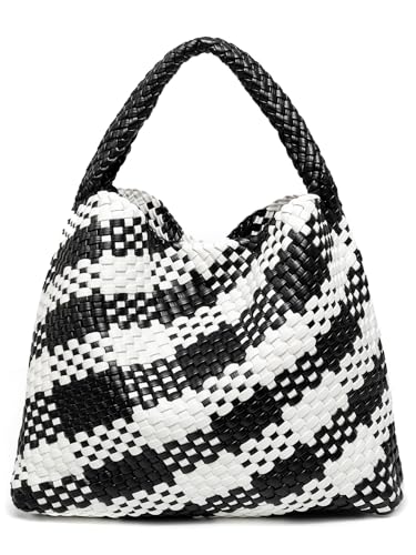 Image of Woven Tote Bag for Women, Fashion Woven Bags for Women Vegan Leather Shoulder Handbags Large Summer Beach Travel Bag