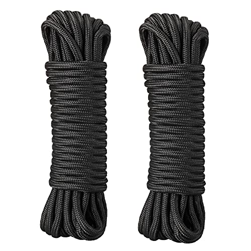 100 Ft 5 16 Inch Nylon Rope, Solid Braided Twisted Polyester Cord - High UV and Abrasion Resistance Industrial Grade Line for Garden, Patio, Camping, Sailing & Flag Flying(Black)