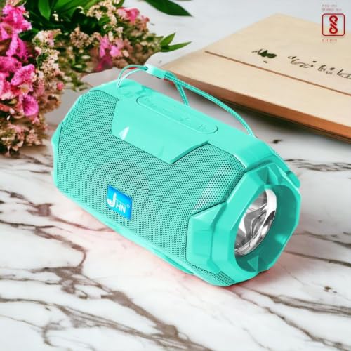 Image of Portable Wireless Bluetooth Speaker 5W with Built-in Torch, Deep Bass Stereo Sound, Long Battery Life, AUX Input, Rugged Water Resistant Design for Outdoor & Indoor (Green)
