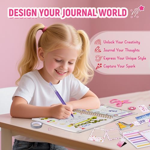 DIY Journal Kit for Girls Ages 8 9 10 11 12 13 14-Scrapbook Kit with 2 Diaries & 300+ Scrapbooking Supplies, Journaling Arts & Crafts Set, Perfect DIY Journal Gifts for Teens & Teen Girls - Image 4