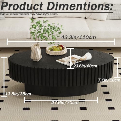 Wxnnx Ovaler Couchtisch Modern Handgefertigt mit Fluted Design und Stabilem Sockel Ellipsen Trommeltisch für Wohnzimmer Kleine Räume, Einfacher Aufbau – Bild 3