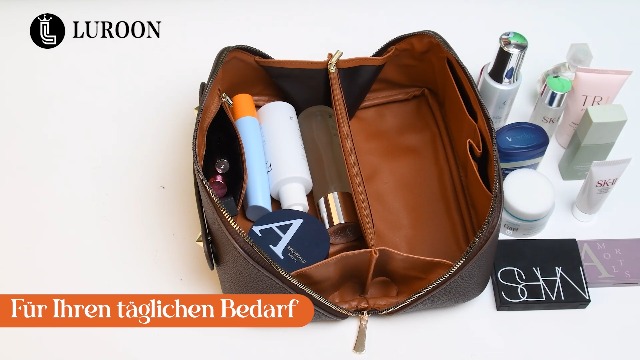 Stylische Reise-Kosmetiktasche Aus PU-Leder - Große Make-up-Tasche Mit Trennwand Wasserdicht