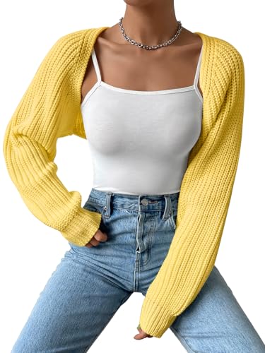 Image of GORGLITTER Women's Open Front Cardigan Sweater Trendy Dressy Cute Long Sleeve Bolero Shrug Fall Knit Short Cardigan