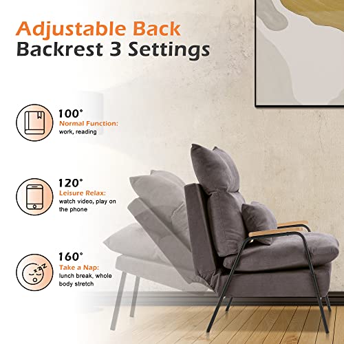 Mcombo Modern Accent Recliner With Ottoman, Linen Fabric Armchair With Adjustable Backrest, Single Sofa Chair For Living Room Bedroom 4055 (Dark Grey) #TOP4