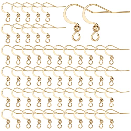 SUNNYCLUE 1 Box 100Pcs Real 18K Gold Plated French Earring Hooks Fish Hook Earrings Stainless Steel Ear Wires Ball Dot Earwires for jewellery Making Accessories Women Adults DIY Dangle Earrings Craft