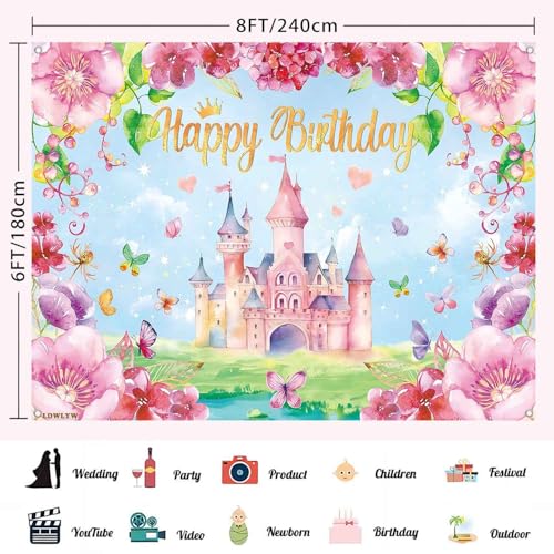 Fondo para fiesta cumpleaños princesa 8x6 ft rosa miniatura 3