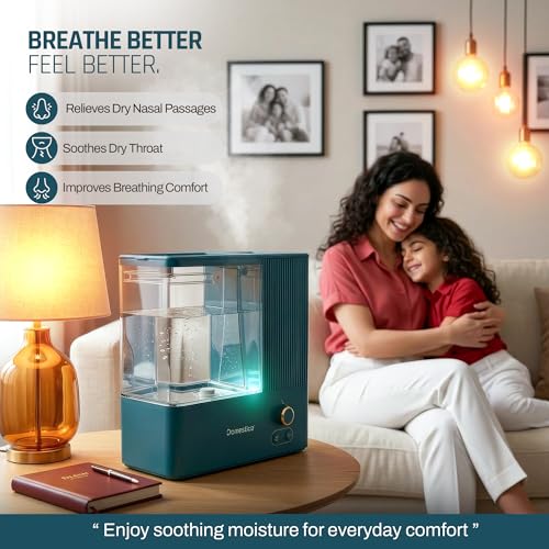 Image of Domestica AeroMist Humidifier for Room Moisture | Ultrasonic Warm Mist with 4L Tank | Up to 32H Runtime | Aroma Diffuser with Aroma Pan | LED Night Light, 2-Level Mist Control | Easy Top-Fill & Quiet